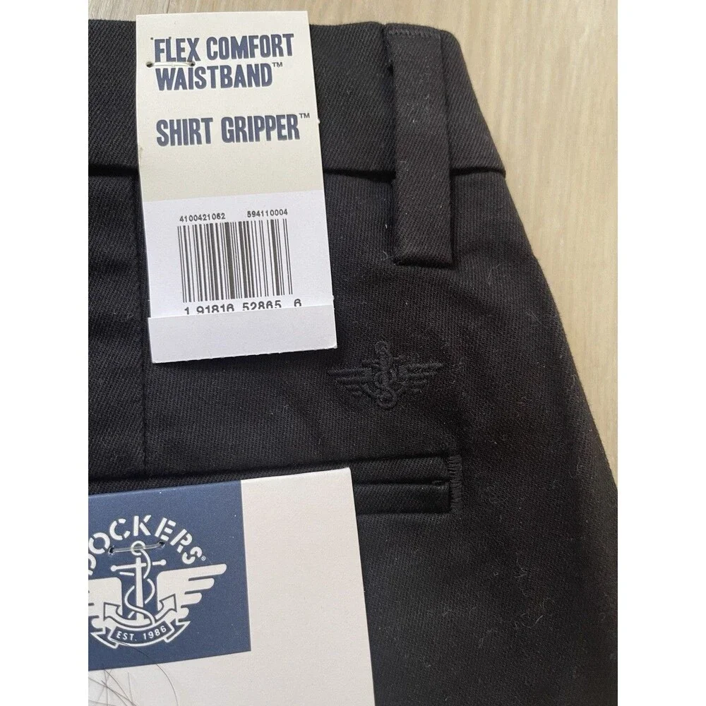 Dockers Signature Khaki Men Black Classic Fit Pleated Twill Stretch Pants 34